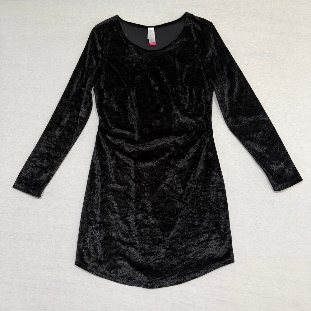 No Boundaries Black Crushed Velvet Mini Dress Long Sleeve Juniors M 7-9